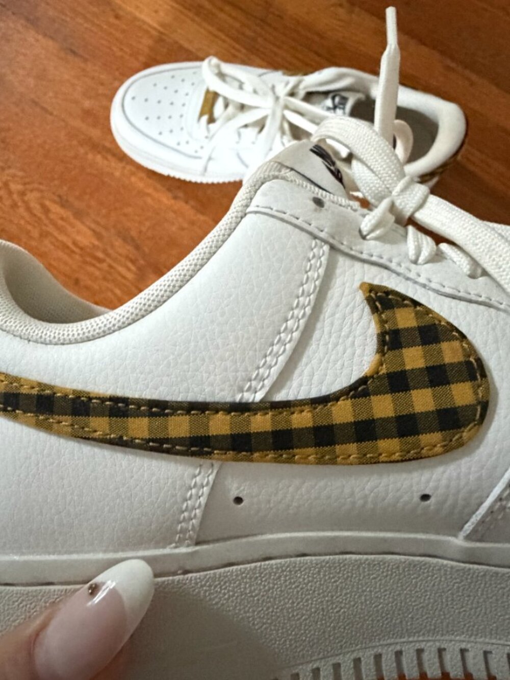 Nike Air Force 1 Low Bronzine Gingham Plaid Sneakers